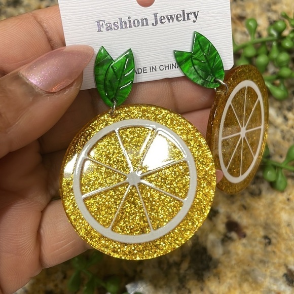 Sparkly Lemon Statement Drop Earrings - Picture 12 of 16